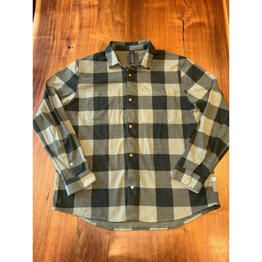 Lululemon Soft Knit Overshirt Men's 2XL Green Checkered Long Sleeve Snap Button